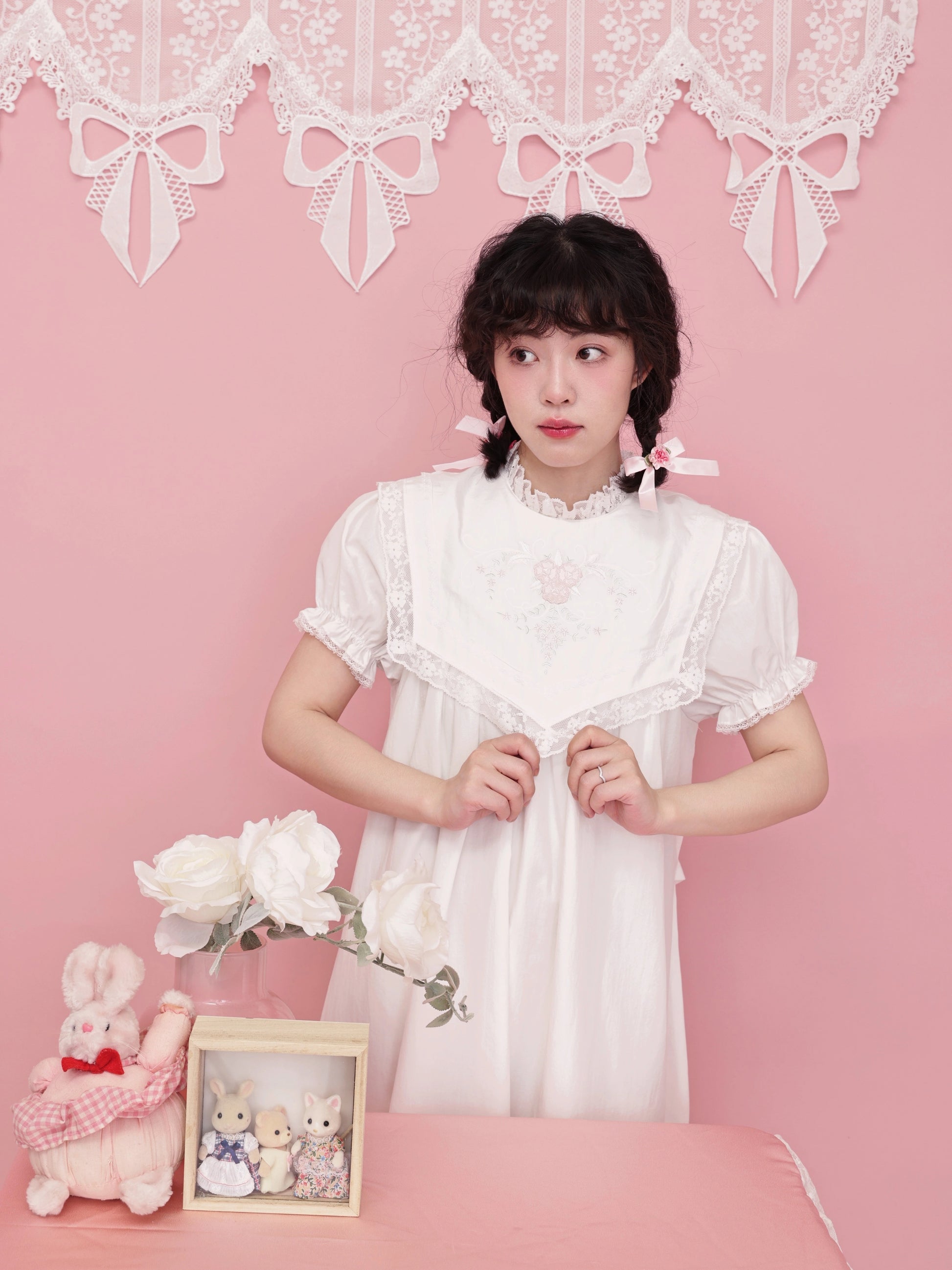 SemenCoicis - Vintage Floral Embroidered Pleated White Dress Retro Girl Style dress SemenCoicis