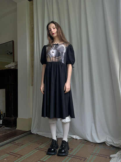 daytoday everyday institute - Kawaii Angel Print Short Sleeve Dress dress daytoday everyday institute