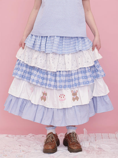SemenCoicis Sweet Bear Embroidered Skirt | Kawaii Layered Cotton Lace Skirt skirt SemenCoicis