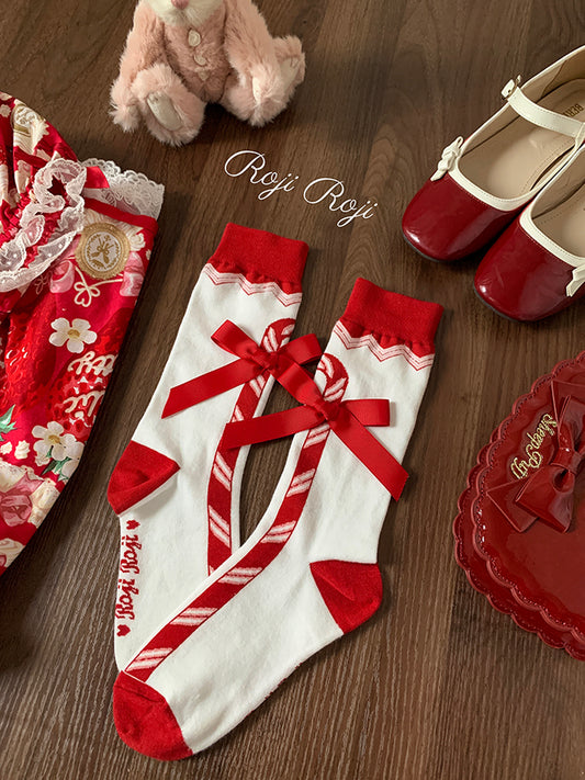 Roji Roji - Kawaii Candy Cane Cotton Socks Women’s Christmas Gift socks Roji Roji