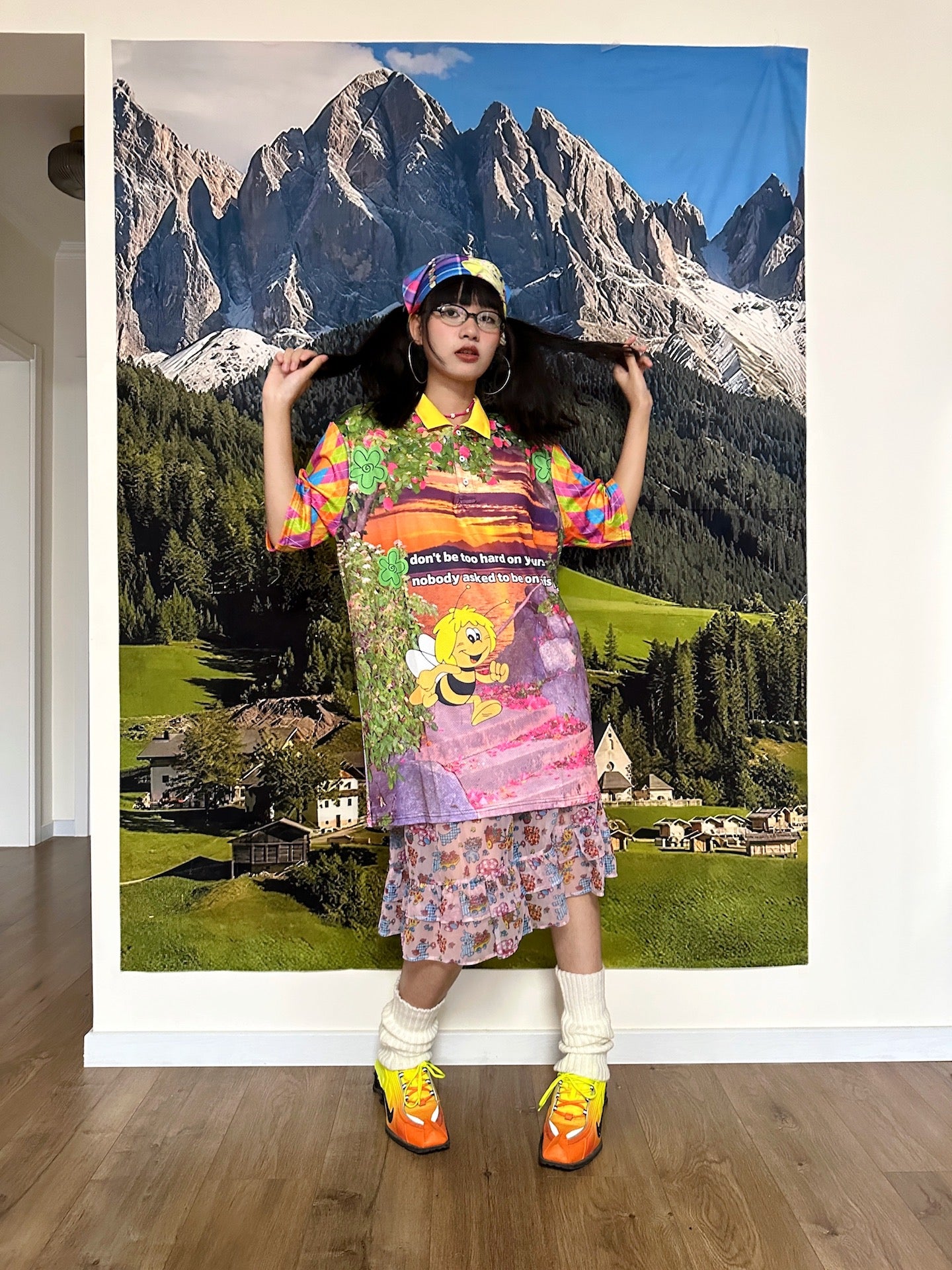 BunnyBunnyGun - Harajuku Mesh Polo Shirt Cartoon Print Oversize shirt bunnybunnygun