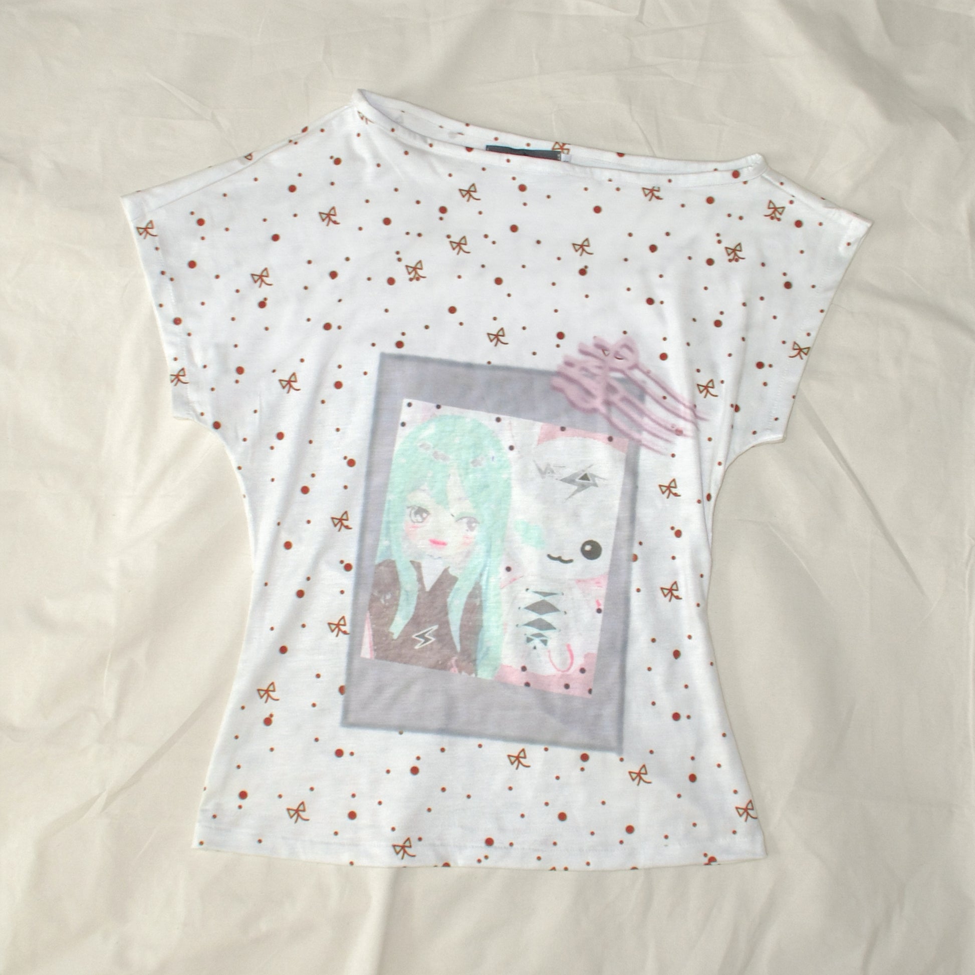 YJM with biubiu - Mint White Polka Dot Fitted Short Sleeve Top shirt YJM with biubiu S