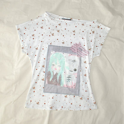 YJM with biubiu - Mint White Polka Dot Fitted Short Sleeve Top shirt YJM with biubiu S