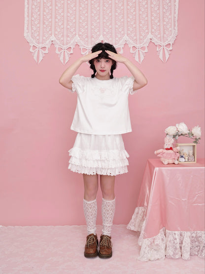 SemenCoicis – French Coquette Lace Bow Tiered Cotton Mini Skirt skirt SemenCoicis