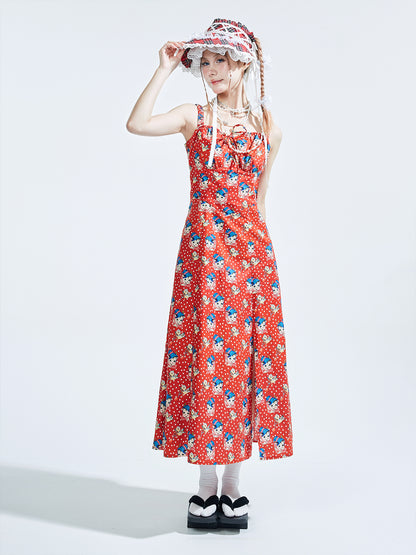 SOS MEME CLUB – Showa Retro Red Long Dress dress SOS MEME CLUB