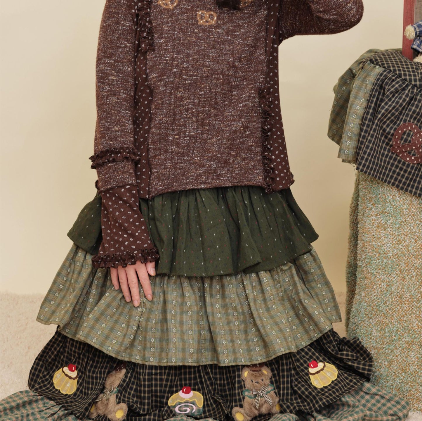 SemenCoicis - Kawaii Colorblock Floral Embroidered Brown Lace Top shirt SemenCoicis