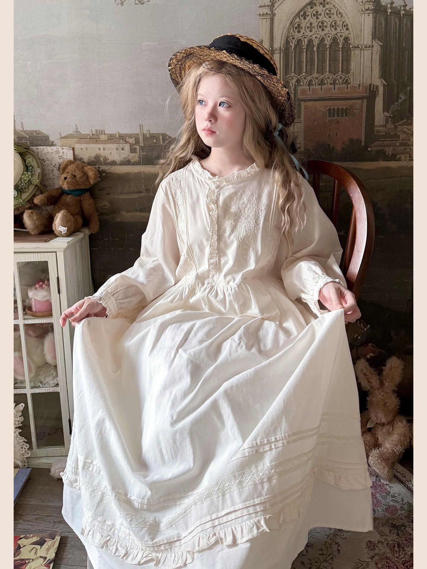 Labeau - Kawaii Retro Hanfu Style Long Sleeve Dress