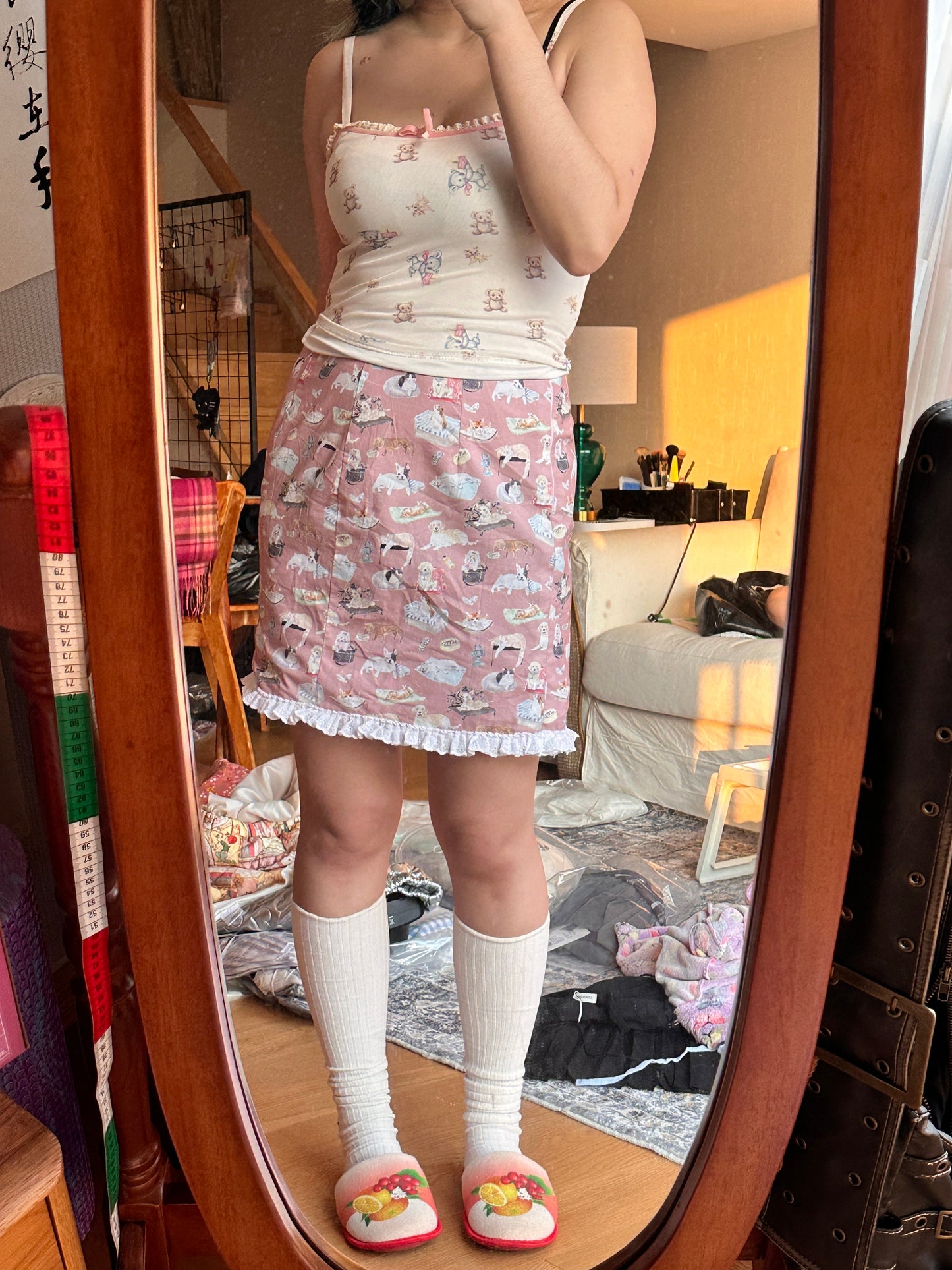 Romantic Rimande Café - Cat Print A-Line Mini Skirt