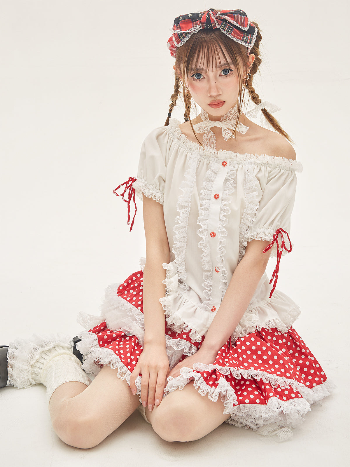 SOS MEME CLUB – Showa Retro White Blouse with Bow blouse SOS MEME CLUB