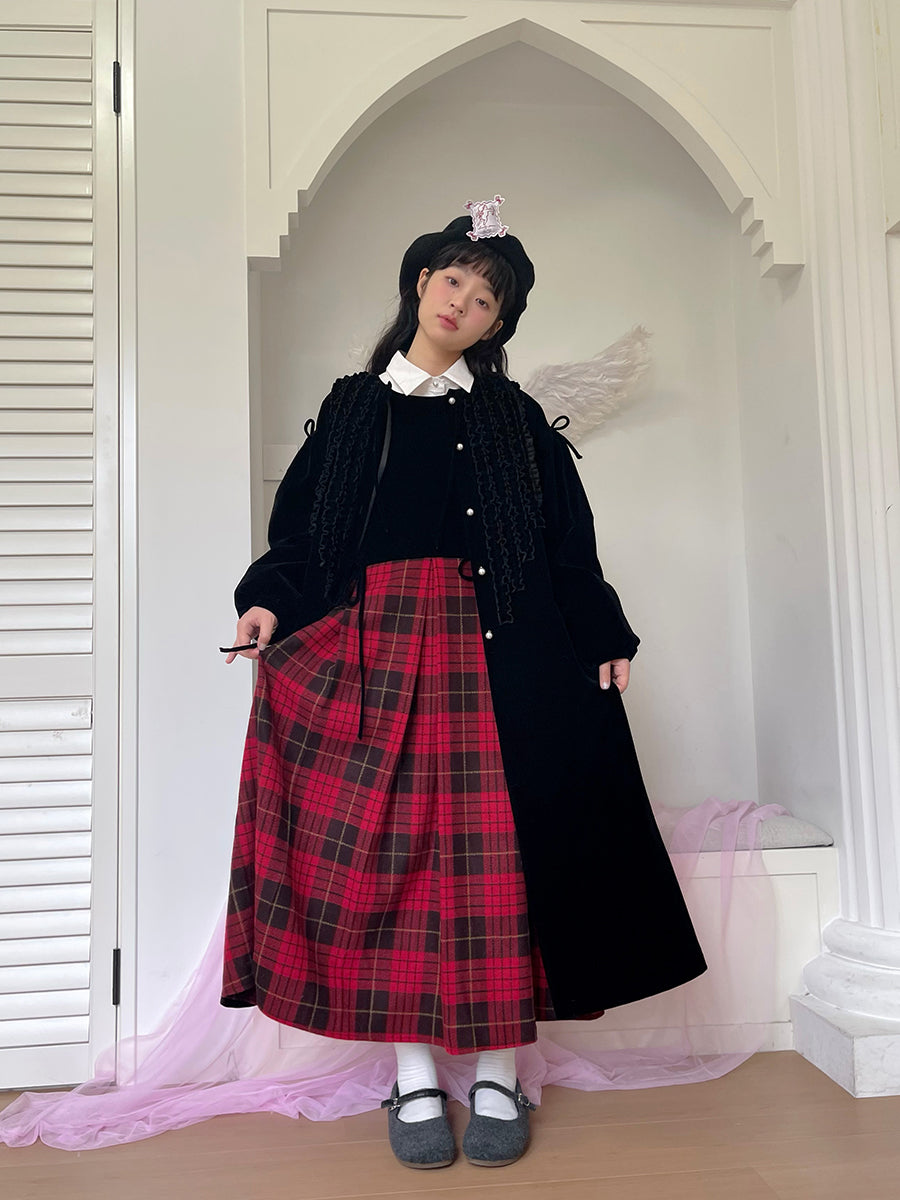 daytoday everyday institute - Girly Fashion Velvet Ruffle Vintage Long Coat Trench Trench daytoday everyday institute