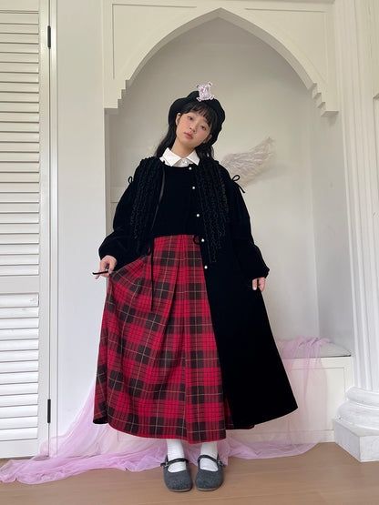 daytoday everyday institute - Girly Fashion Velvet Ruffle Vintage Long Coat Trench Trench daytoday everyday institute