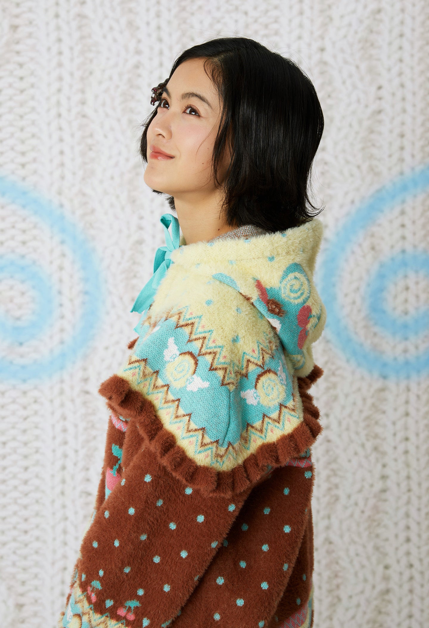 frufru - Kawaii Yellow Bear Knit Hooded Cape Cozy Winter Shoulder Hat hat frufru