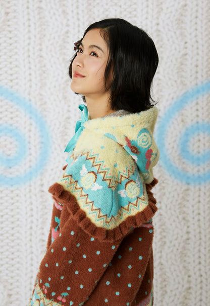 frufru - Kawaii Yellow Bear Knit Hooded Cape Cozy Winter Shoulder Hat hat frufru