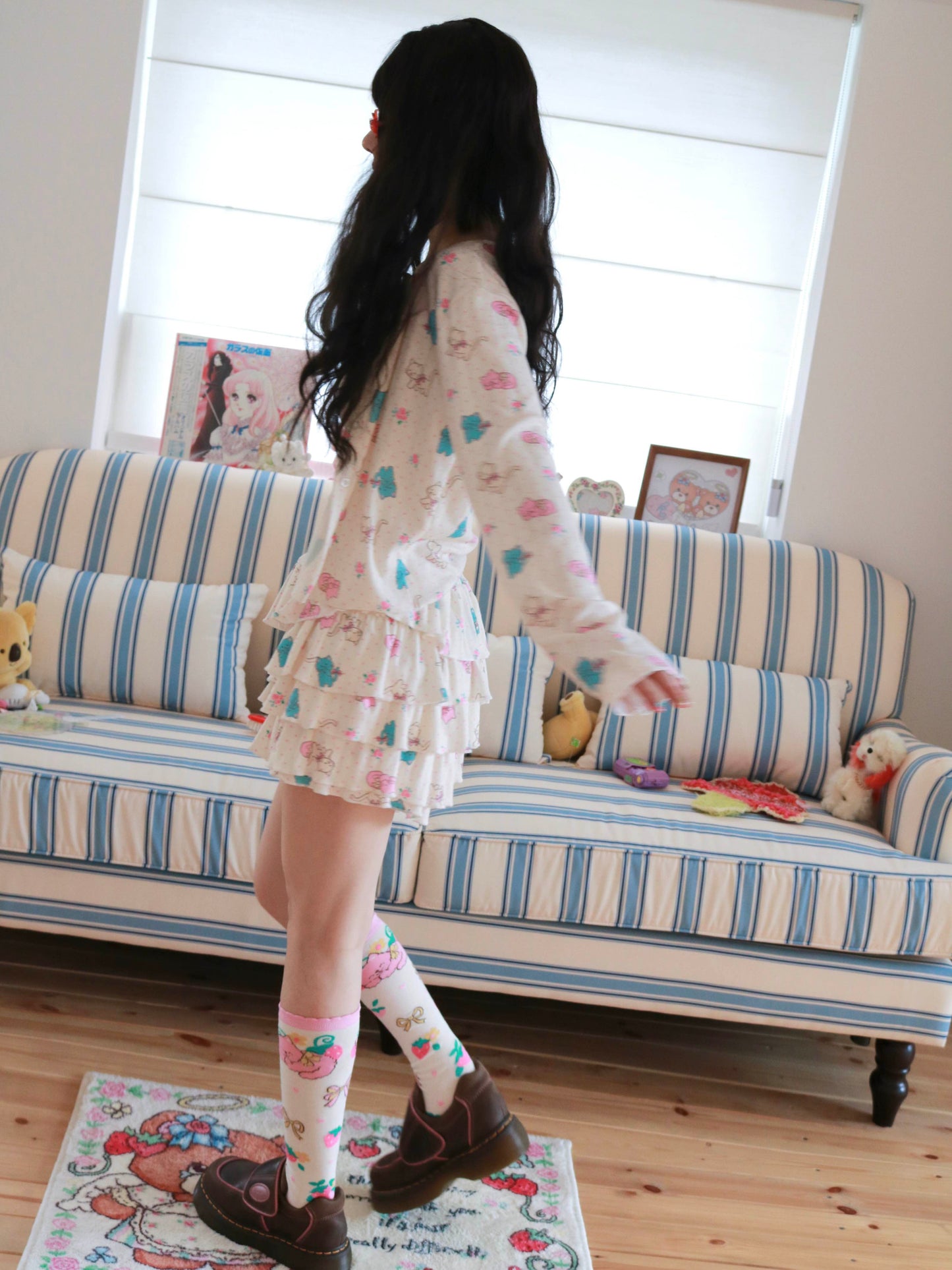 KaiXin Hostel - Cat Rose Print Cardigan Set set KaiXin hostel