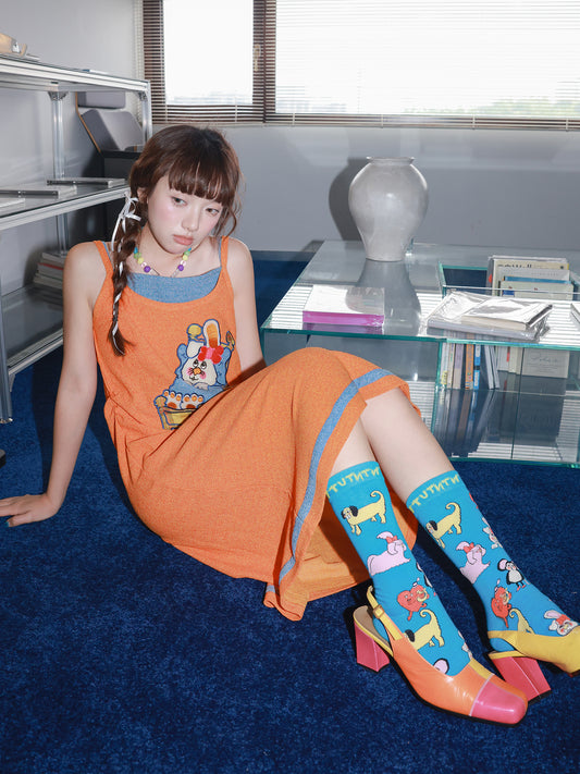 tntntutu Kawaii Orange Bunny Patchwork Tank Dress – Harajuku Y2K Terry Knit Dress dress tntntutu