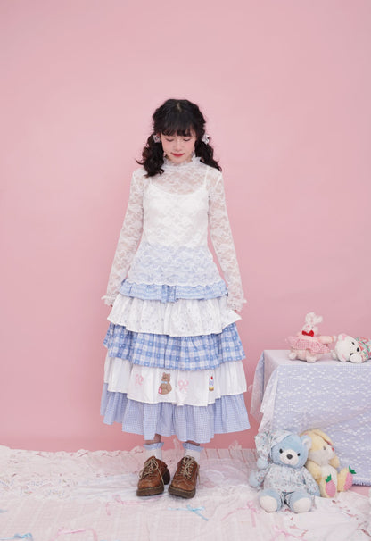 SemenCoicis Sweet Lace Rose Top | Kawaii Bow Detail Long Sleeve Undershirt shirt SemenCoicis
