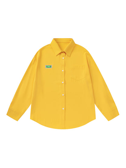 KURIOSITAET - Y2K Dopamine Yellow Shirt Loose Casual Long Sleeve Unisex shirt KURIOSITAET S