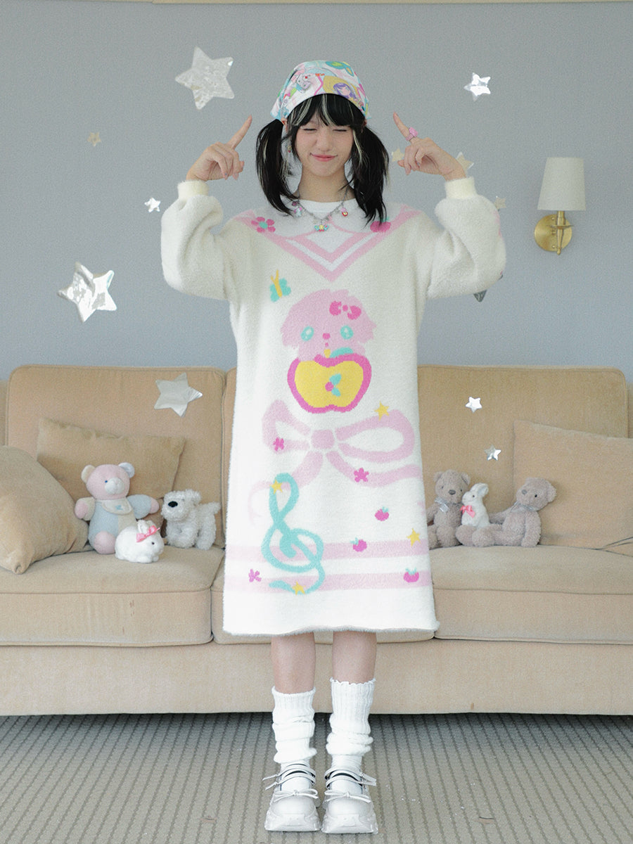 Hashtag DDD - Kawaii Beige Faux Fur Knit Dress dress Hashtag DDD
