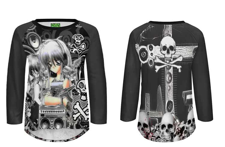 ki00bi00 - Gothic Skull Graphic Long Sleeve Tee shirt ki00bi00