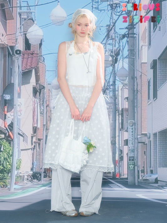 ziziFei - White Polka Dot Mesh Dress overskirt ziziFei