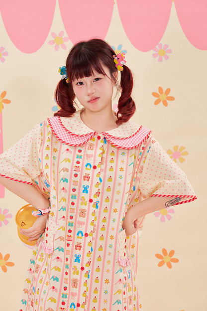 NIKKOU - Animal Print Lace Shirt Dress dress Nikkou home