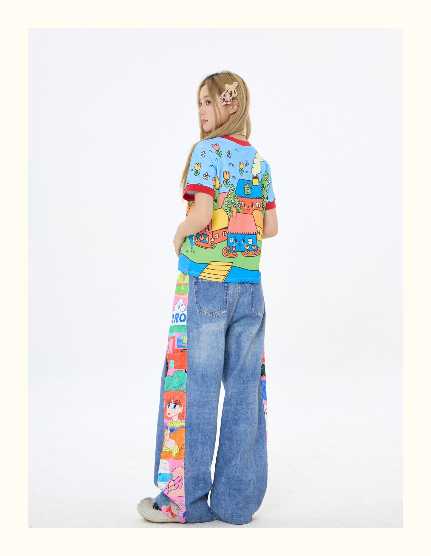 Robootoo - Blue Cartoon Town Print T-Shirt tshirt Robootoo