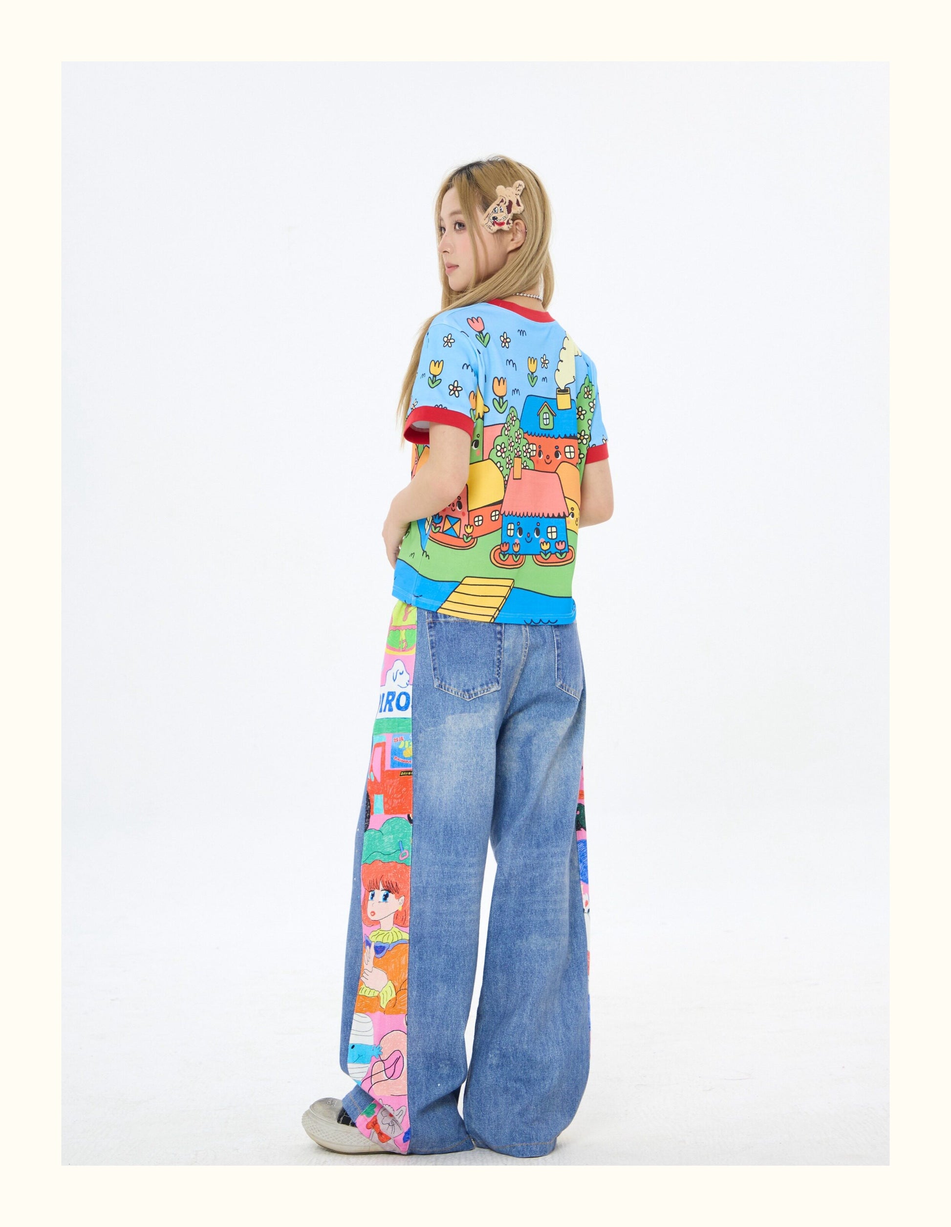 Robootoo - Blue Cartoon Town Print T-Shirt tshirt Robootoo