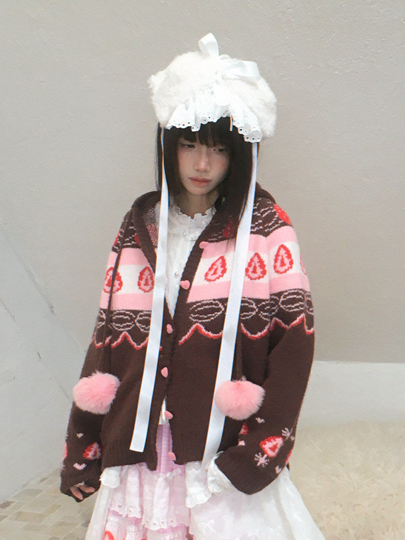 Daytoday Everyday Institute - Chocolate Strawberry Cake Fair Isle Cardigan coat daytoday everyday institute