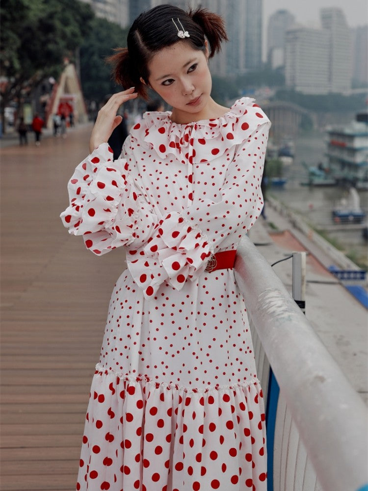 Nanjun Vintage - Polka Dot Petal Collar Dress dress Nanjun Vintage