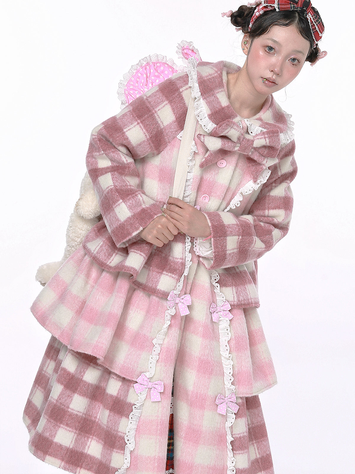 SOS MEME CLUB – Showa Pink Plaid Wool Coat coat SOS MEME CLUB