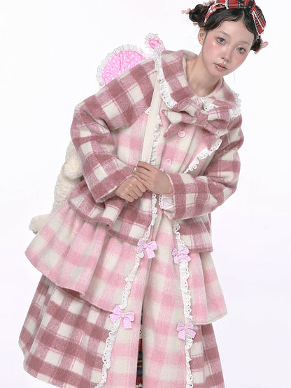 SOS MEME CLUB – Showa Pink Plaid Wool Coat coat SOS MEME CLUB