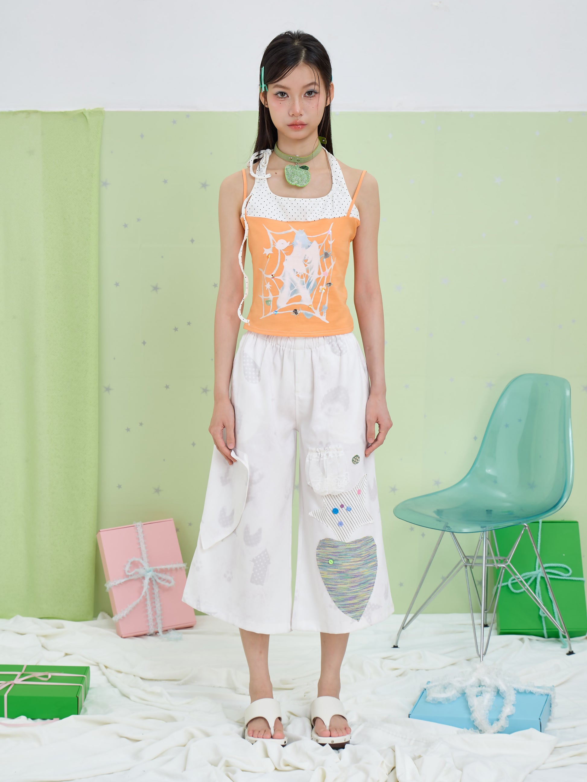 Moon Meadow - Patchwork Wide Leg Capri Pants shorts Moon Meadow