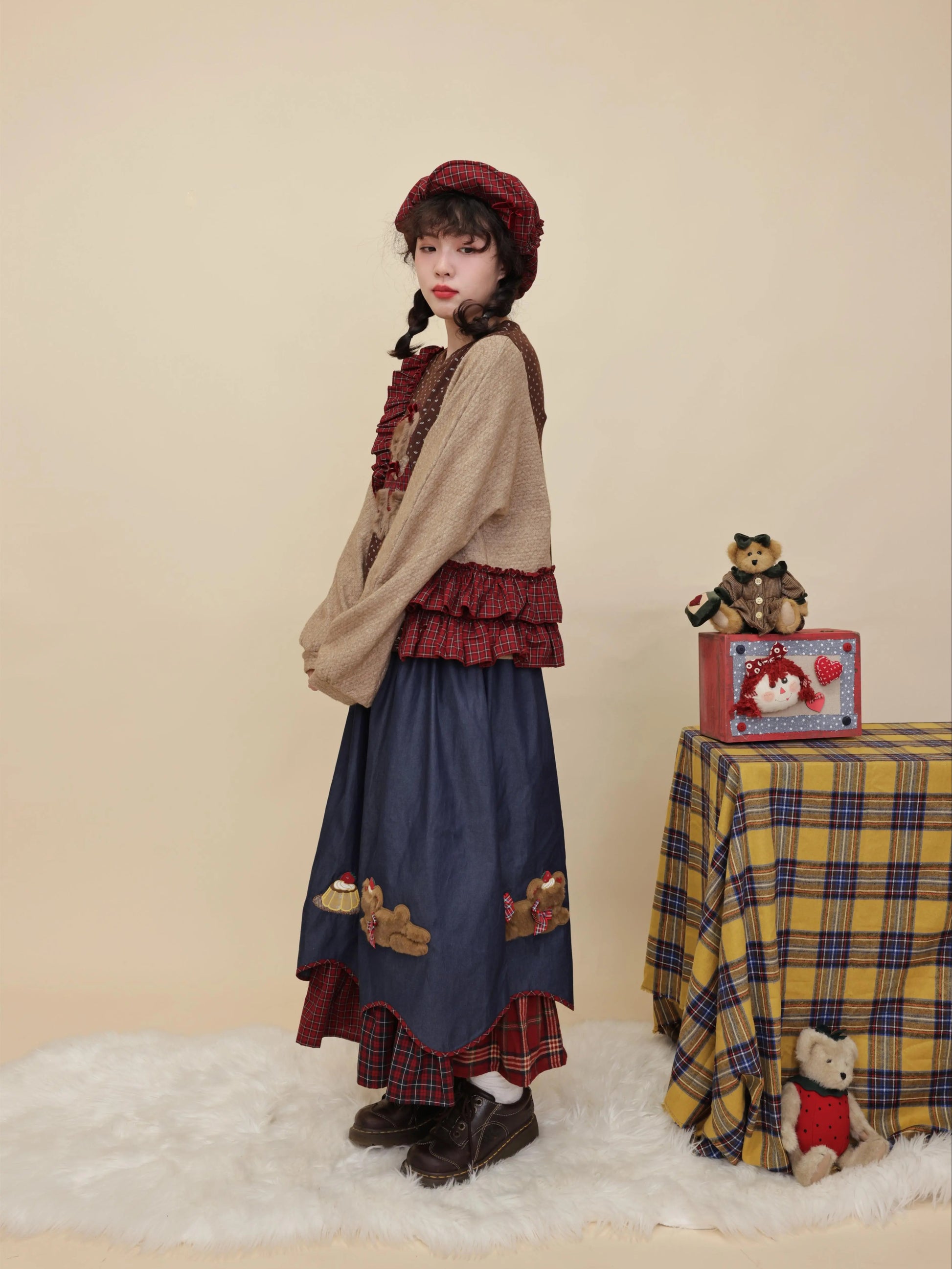 SemenCoicis - Kawaii Knit Sweater Floral Patchwork Bear Sweater sweater SemenCoicis