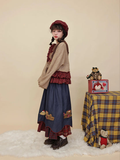 SemenCoicis - Kawaii Knit Sweater Floral Patchwork Bear Sweater sweater SemenCoicis