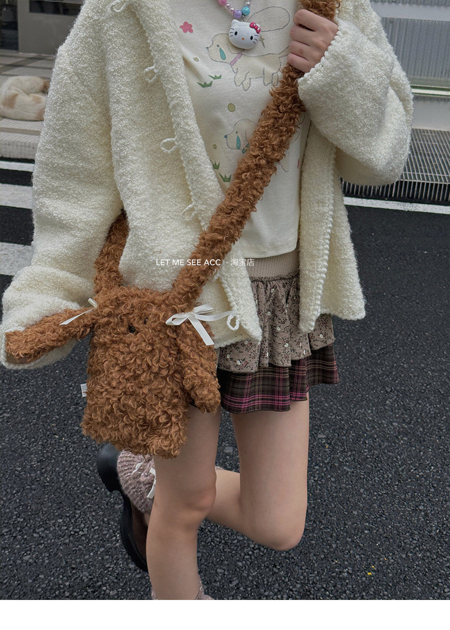 LET ME SEE - Plush Puppy Bow Crossbody Bag bag let me see