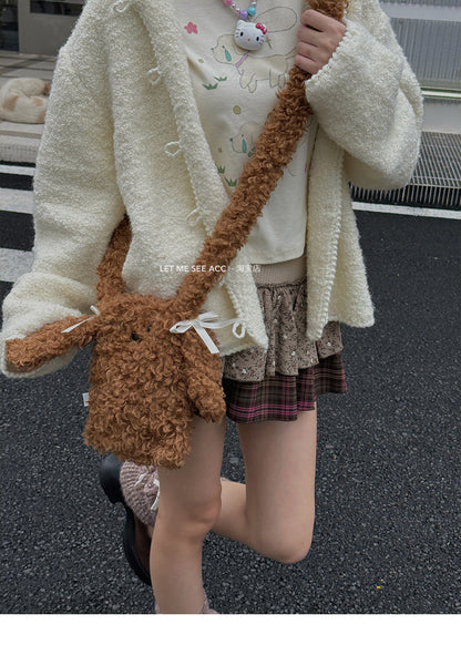 LET ME SEE - Plush Puppy Bow Crossbody Bag bag let me see