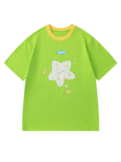 KURIOSITAET - Decora Kei Green Star Print Oversized Tee tshirt KURIOSITAET