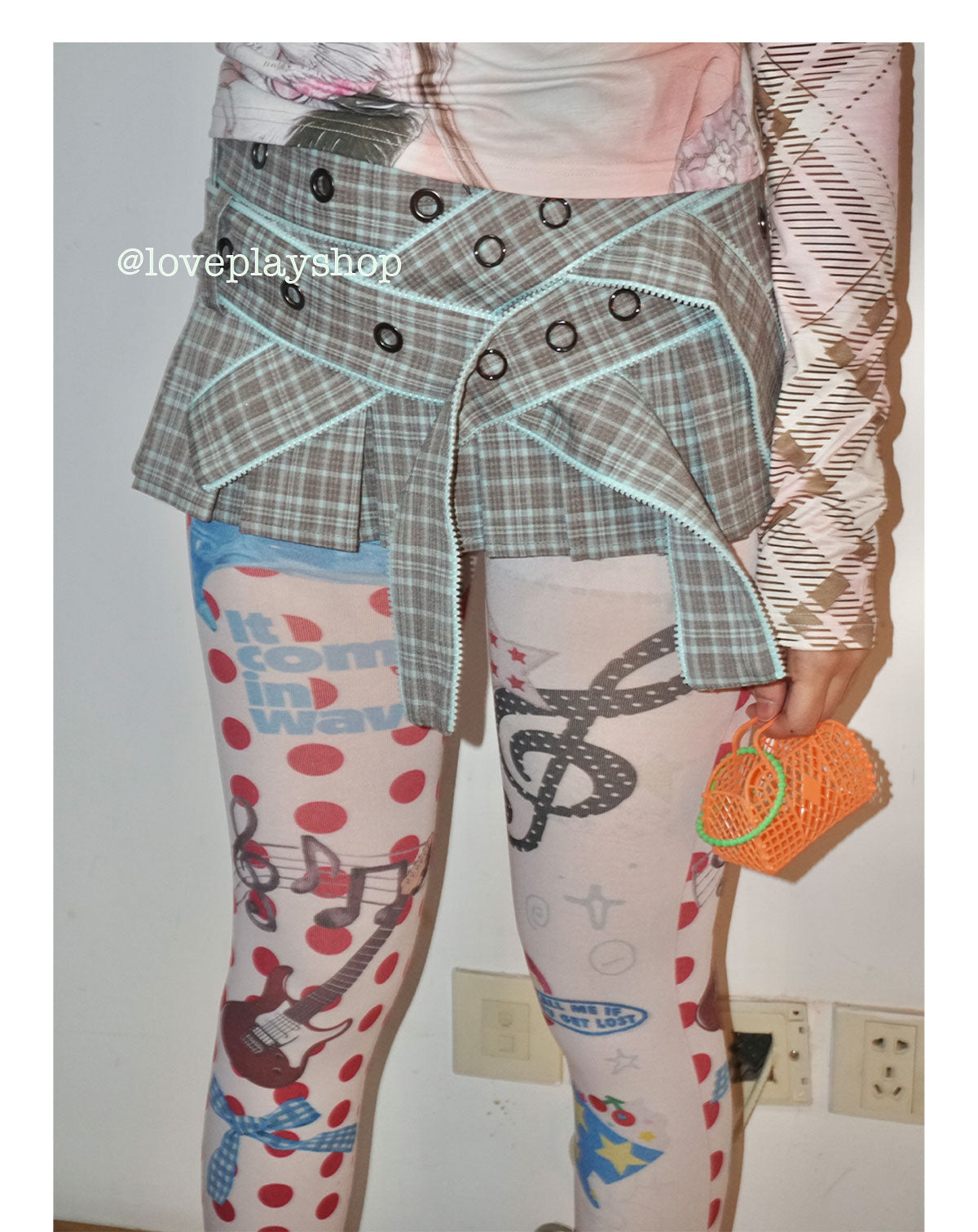 Loveplay - Y2K Velvet Tights Red Polka Dot Collage Print tights loveplay