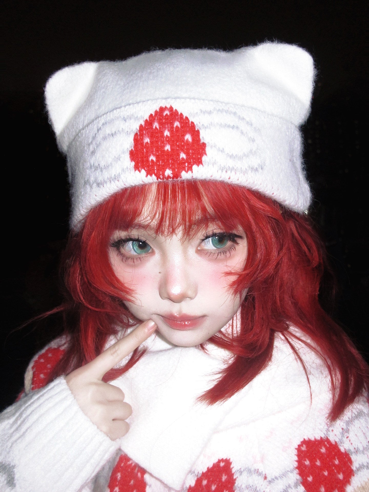 daytoday everyday institute - Strawberry Cat Ear Knit Beanie hat daytoday everyday institute