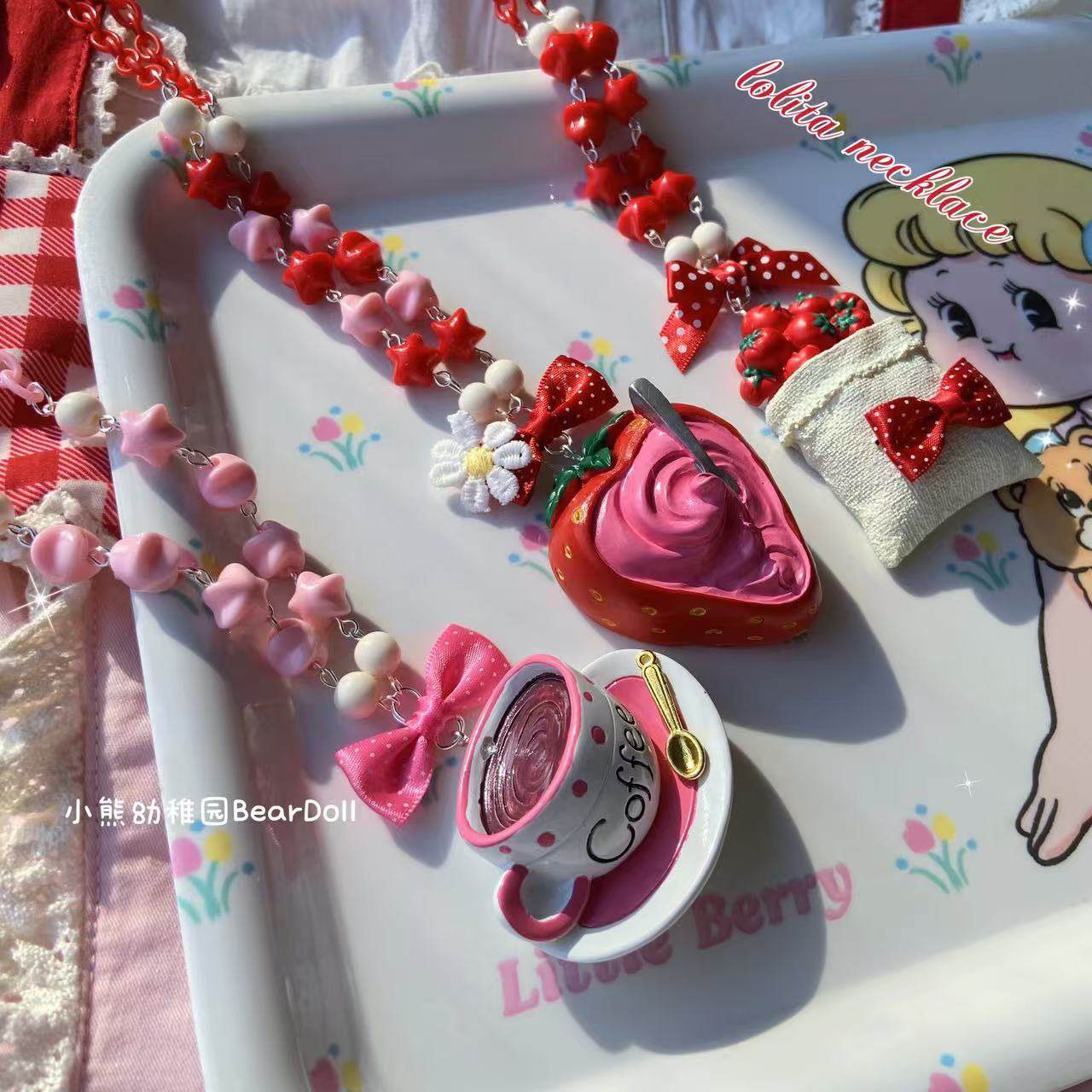 Bear Doll - Strawberry Cake Beaded Necklace necklace Bear Doll