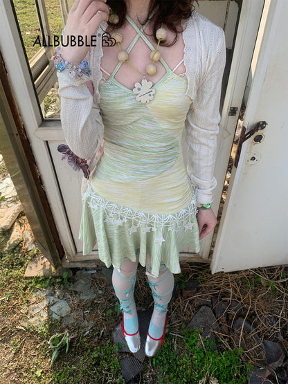 Allbubble - Yellow Green Star Halter Dress dress Allbubble