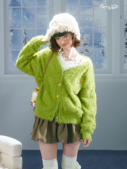 ziziFei - Y2K Soft Plush Butterfly Cardigan with Color Buttons cardigan ziziFei