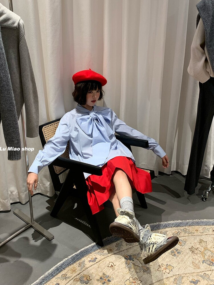 Lu Miao - Bow Detail Oversized Shirt blouse Lu miao