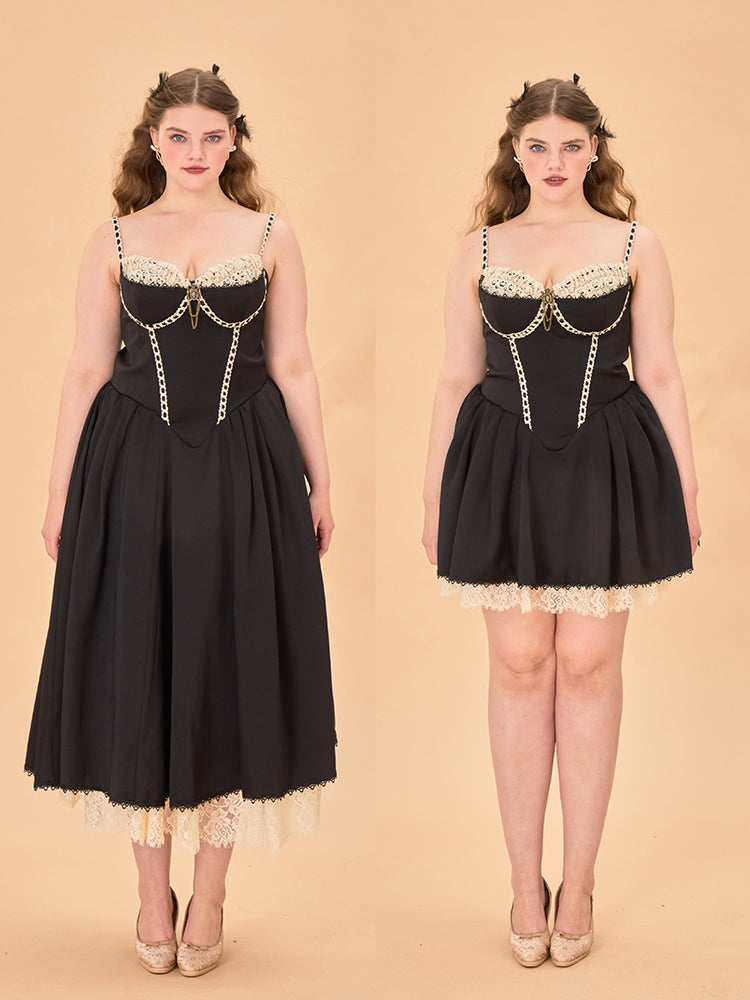 LaceMade - French Style Corset Little Black Dress Lace Trim Summer dress LaceMade