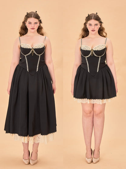 LaceMade - French Style Corset Little Black Dress Lace Trim Summer dress LaceMade