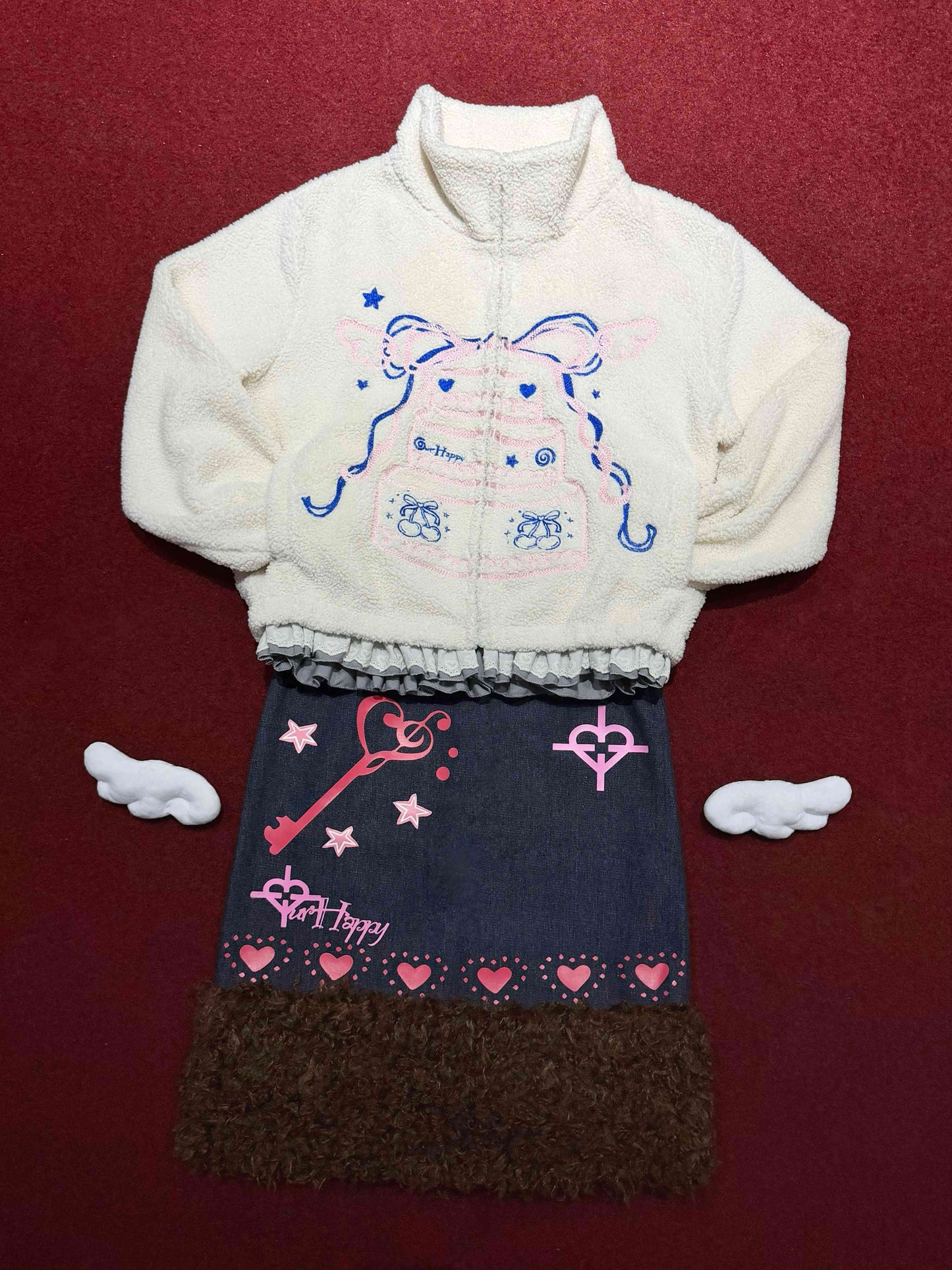 OurHappy - Cake Embroidered Fleece Jacket coat Our Happy