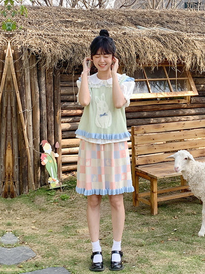 Mameya - Kawaii Bunny Plaid Skirt Colorful Cute skirt Mameya
