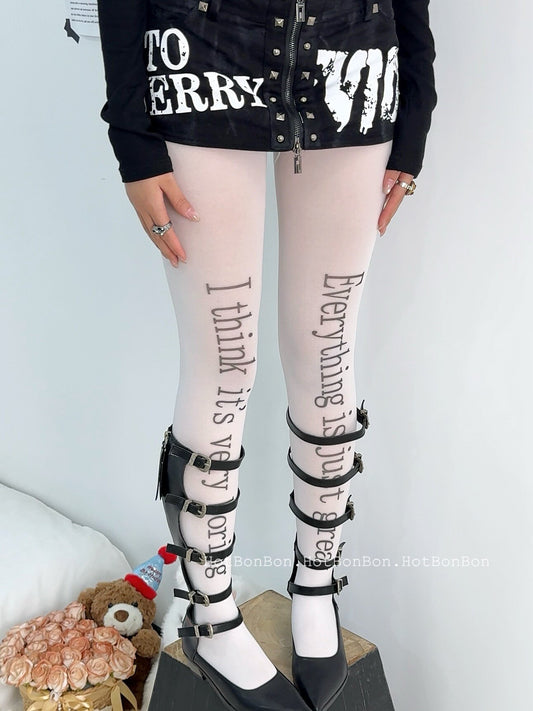 Hot BonBon - Black Letter Print Tights tights Hot BonBon