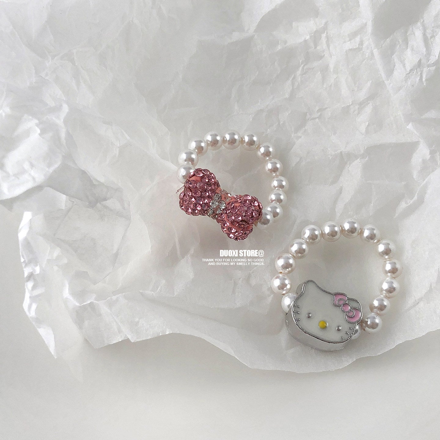 DuoXi - Pearl Bow Kitty Bead Ring ring DuoXi