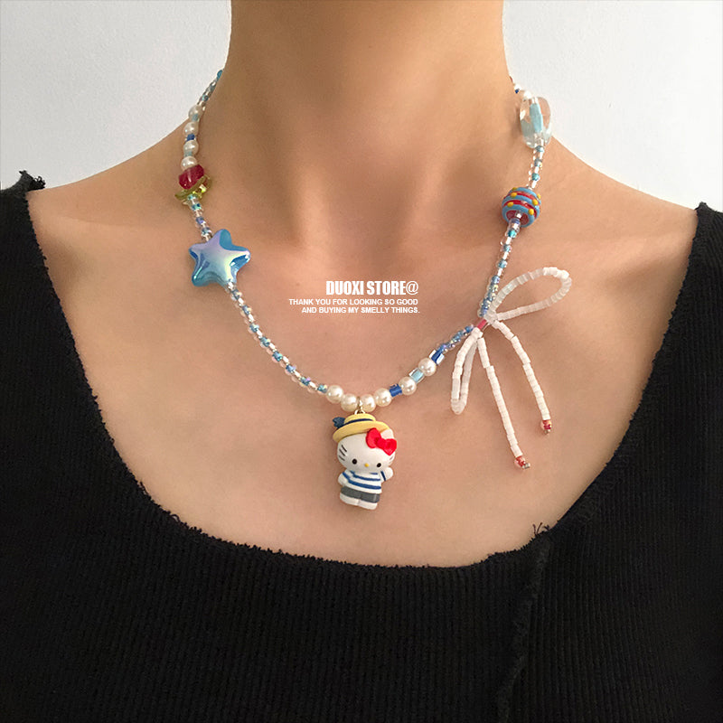 DuoXi - Decora Kei Beaded Kitty Bunny Cartoon Necklace Colorful Cute necklace DuoXi